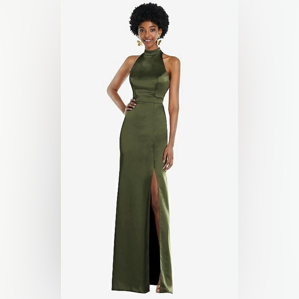 New LOVELY BRIDESMAIDS OLIVE GREEN LUX CHARMEUSE BRIDESMAID DRESSES Size 14R - Picture 3 of 6